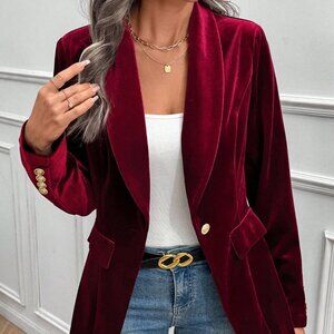 Burgundy Party Women's Elegant Velvet Blazer